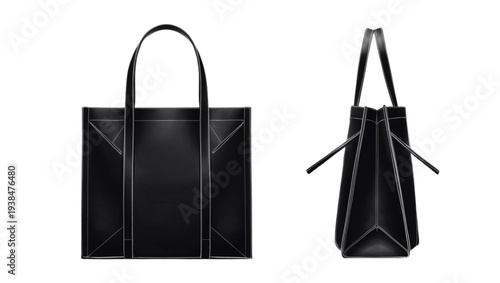 Blackleathertotebagwithwhitestitchingandhandles