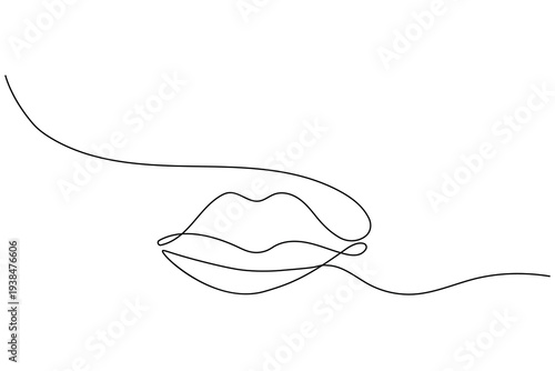 Minimalist continuous one line drawing of human lips. Perfect for beauty, fashion, and modern aesthetic designs. Simple black vector art on a white background.