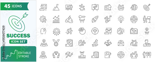 Business Growth Icon Set with Performance, Increase, Chart and Development Symbols Vector Illustration