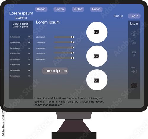Flat Illustration of a Computer Monitor Displaying a User Interface