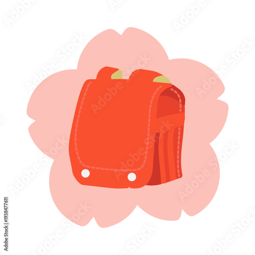 赤色のランドセルと桜のアイコンイラスト