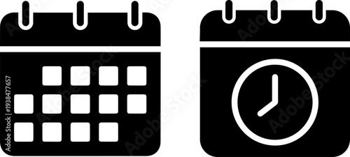 Black calendar and clock icons for time management
