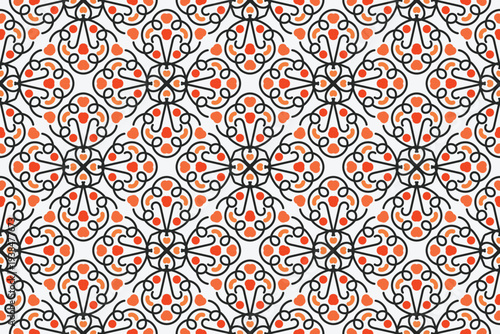 Seamless Ornamental Pattern with Orange and Grey Floral Motifs