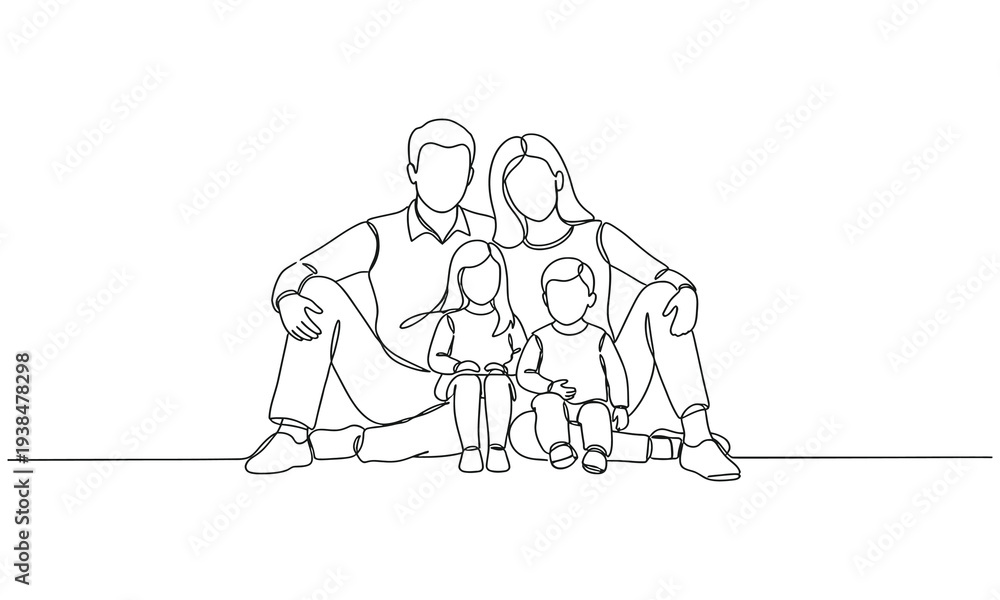Obraz premium Happy family outline drawing art vector illustration