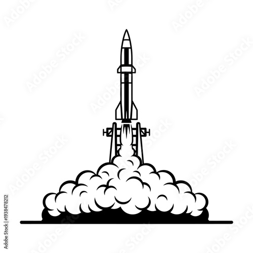 A ballistic missile launch from a launchpad, vector illustration