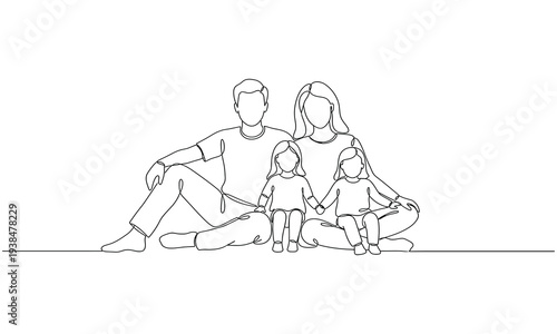 Happy family outline drawing art vector illustration
