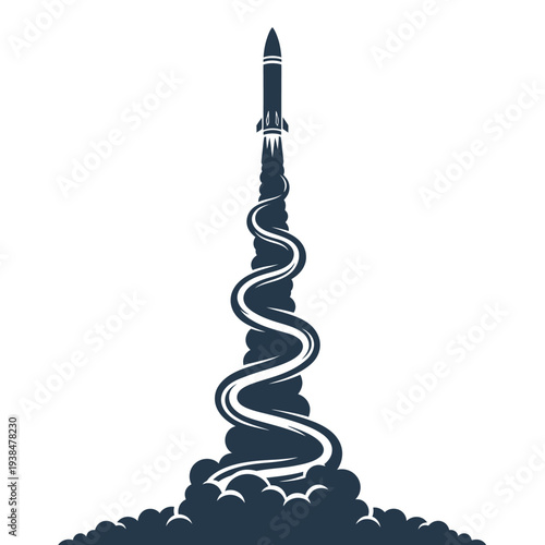 Balistic missile launch vector illustration showcasing smoke trajectory and flight dynamics