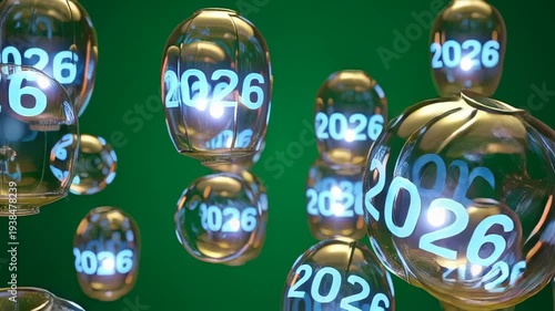 Glass orbs with 2026 year numbers.