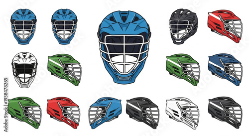 Collection of Lacrosse Helmets and Goalie Masks.