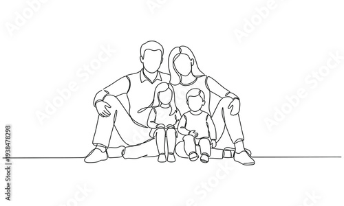 Happy family outline drawing art vector illustration