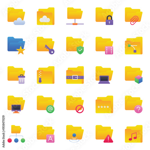 Gradient color icons set for Folder