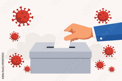Hand putting ballot paper into a box during Coronavirus COVID-19 pandemic, impact on presidential election and political campaign due to global health crisis, voting safety concept vector