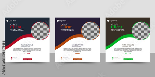 Professional Customer Testimonial Social Media Post Template with 3 Unique Color Variations for Business Feedback Banners.