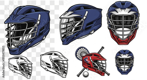 Collection of Lacrosse Helmets and Gear for Sports.