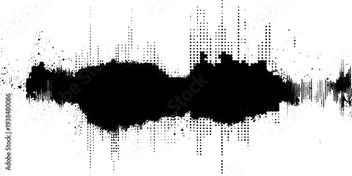 Black Particle Cloud Wave on White Background. 