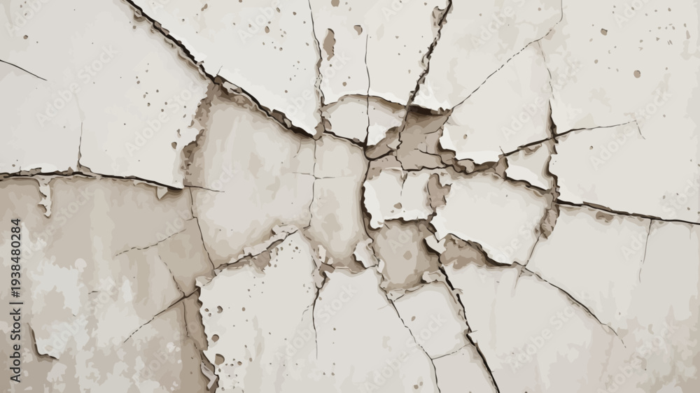 Fototapeta premium Cracked peeling white wall texture background broken plaster damaged surface broken surface