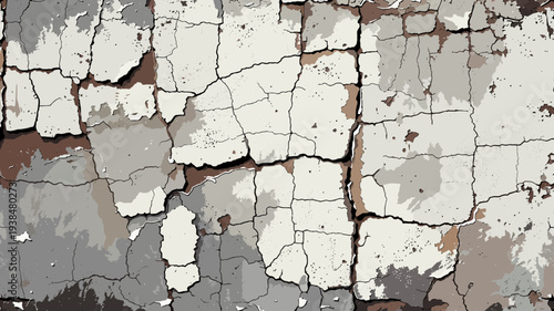 Cracked peeling white paint on gray wall background texture abstract grunge distressed