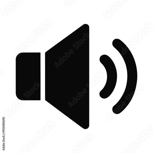 Bold speaker icon with sound waves on white background