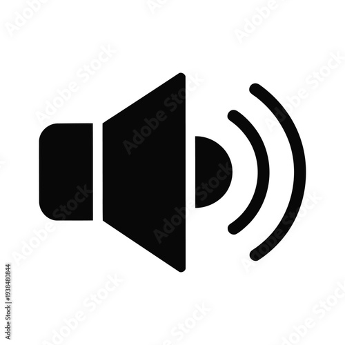 Bold speaker icon with sound waves on white background