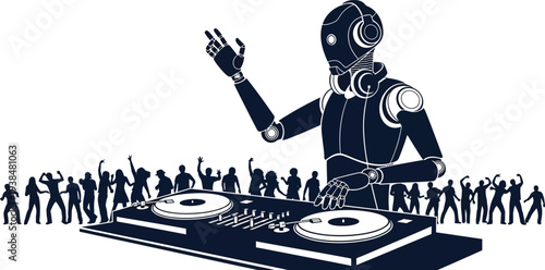 Robot DJ entertaining a vibrant party crowd with dynamic music