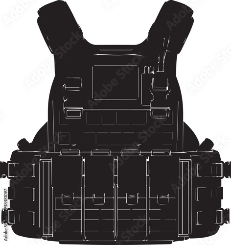 Vector illustration silhouette of tactical vest, body armor line art for military gear