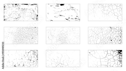 Set of grunge texture. Empty background. Hand draws black and white ink. Distress damaged vintage template. . Grain noise particles. Rusted white effect.