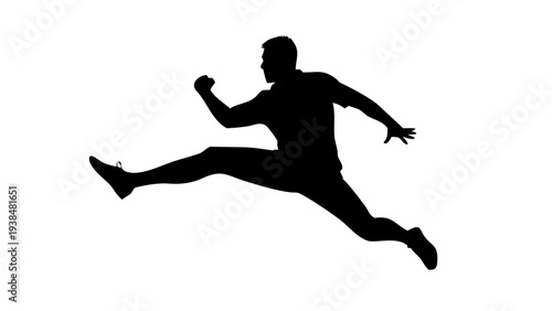 Action Silhouette of Man Performing Martial Arts Jumping Side Kick