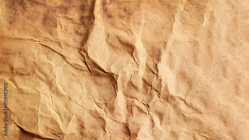 Aged Old Paper Texture Background. Rustic vintage paper folded in four. Brown crumpled and folded parchment vintage paper sheet with space for text. 