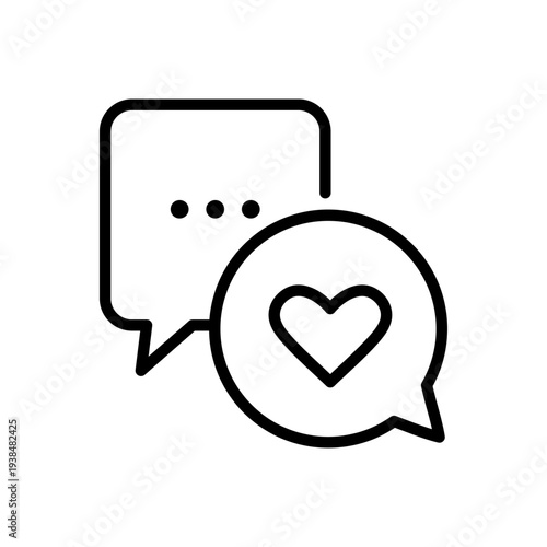 Social support and emotional communication concept thin outline icon. Minimalist line symbol chat bubbles and heart shape. Vector isolated pictogram for web and app