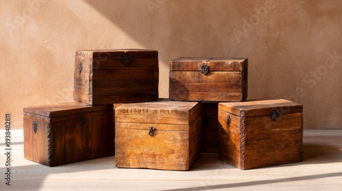 Restored Artisanal Wooden Chests with Carved Details