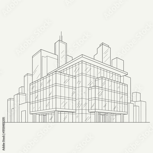 Modern Glass Office Building Sketch.
