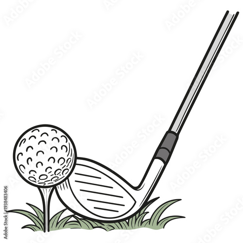 A golf club is poised to strike a golf ball on a lush green fairway. Vector