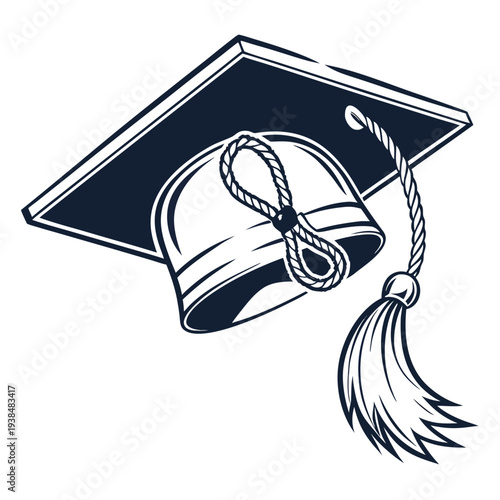 Graduation cap with a black tassel and a white pom pom on top Vector