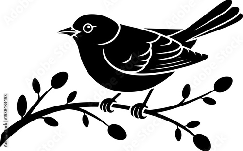 Bird Silhouette on Floral Branch Vector Design