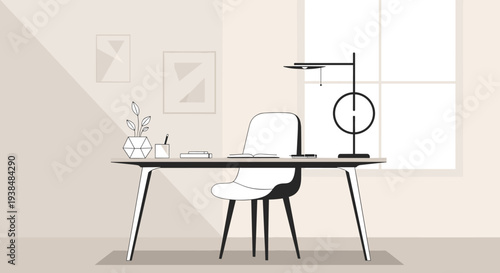 Minimalist Home Office Desk with Chair and Modern Decor.