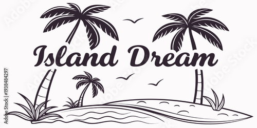 Tropical paradise with palm trees and a serene beach setting under the sun Vector