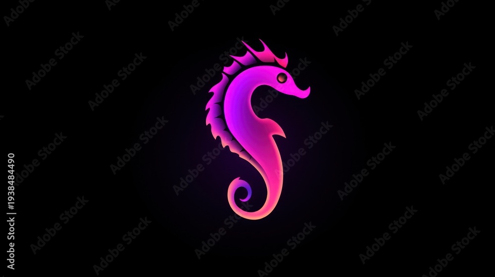 Fototapeta premium Abstract seahorse graphic, vibrant colors, black background, digital art, for poster, print, or web design