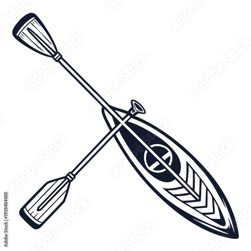 A detailed illustration of a traditional kayak with a double-bladed paddle. Vector