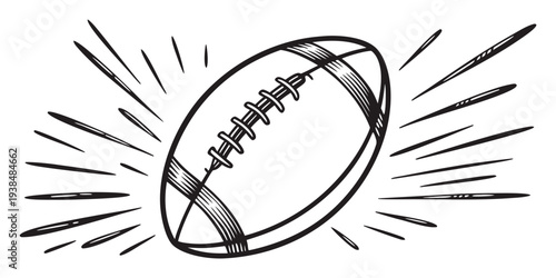 Rugby ball in motion with dynamic lines