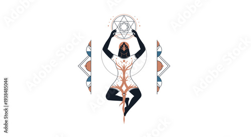 Mystical Woman Silhouette with Sacred Geometry and Mandala Art
