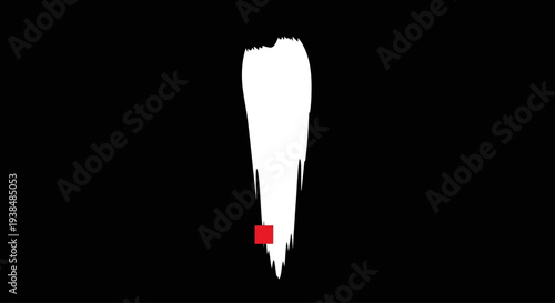 White Brush Stroke with Red Square on Black Background