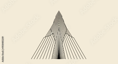 Abstract geometric wireframe pyramid on beige background