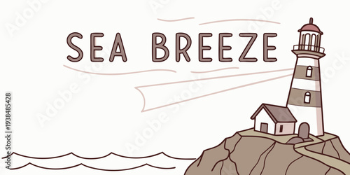A serene seaside scene with a lighthouse and a gentle sea breeze Vector