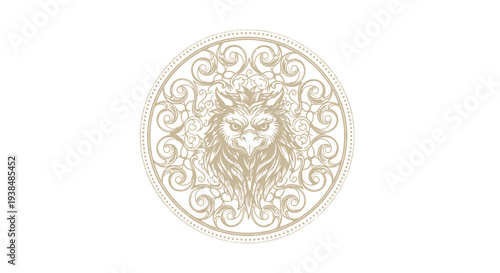 Mythical Creature Emblem with Ornate Mandala Design
