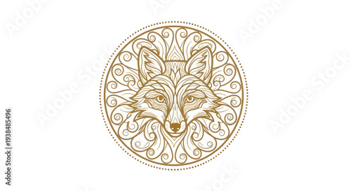 Elegant Fox Head Emblem with Intricate Swirls and Dots