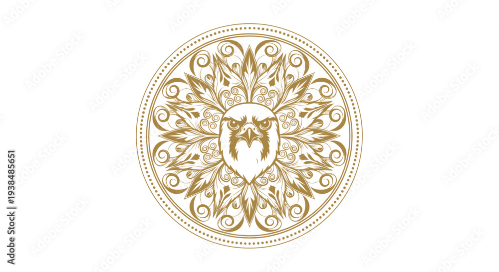 Obraz premium Golden Eagle Emblem with Intricate Floral Mandala Design