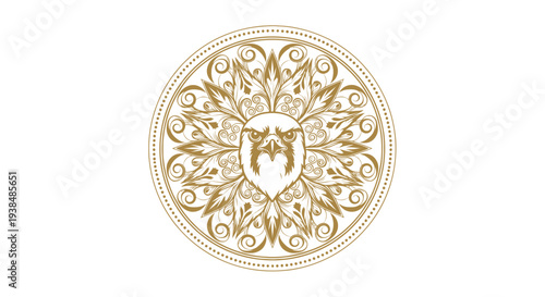 Golden Eagle Emblem with Intricate Floral Mandala Design