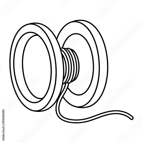 Classic yo-yo toy outline drawing with string, isolated on a white background.
