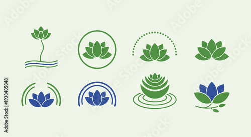 Lotus Flower Icons Set - Nature, Yoga, Spa, Wellness, Zen, Meditation, Health