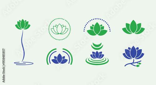 Lotus Flower Icons: Serenity, Yoga, Spa, Wellness, Nature, Meditation Logos